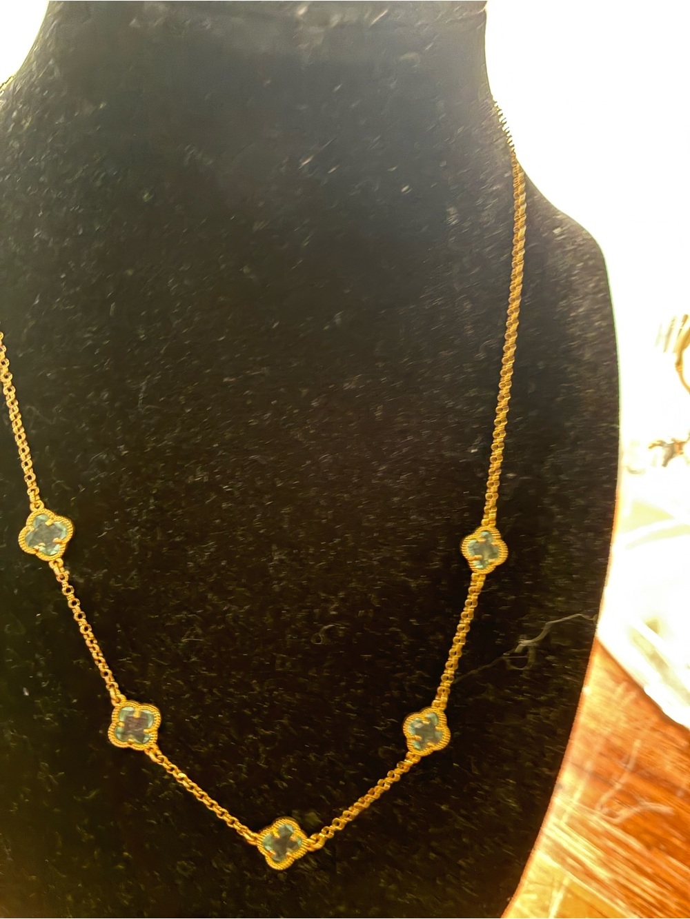 Nordstrom Gold-Tone Chain Necklace with Blue Clover Charms